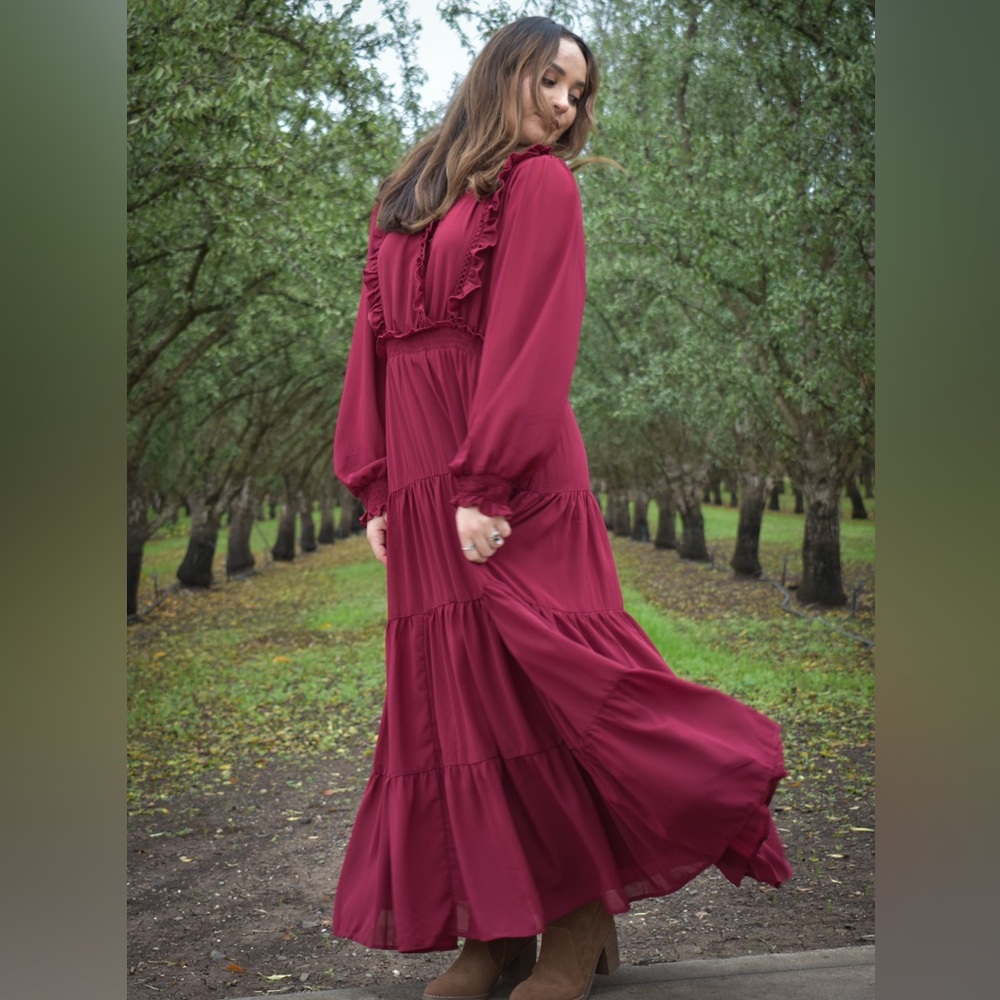 Burgundy Chiffon Dress